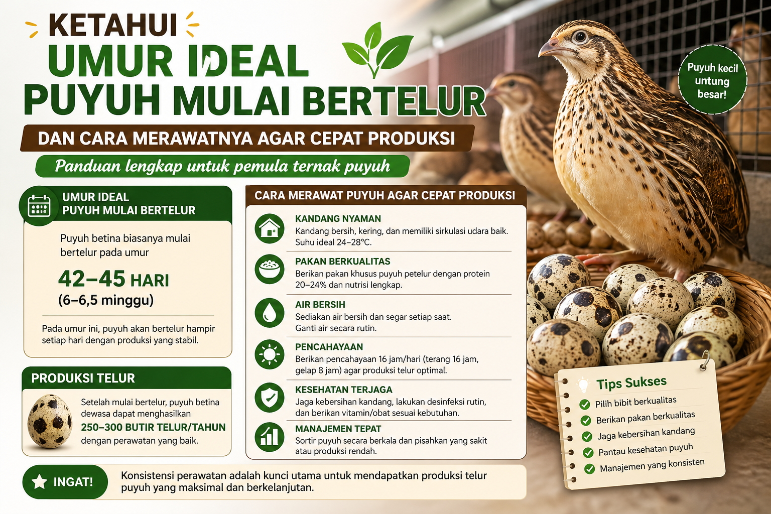 Berapa Umur Ideal Puyuh Mulai Bertelur? Ini Cara Merawatnya